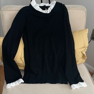 Vici Elegant Black Sweater with White Ruffle Trim Size Small